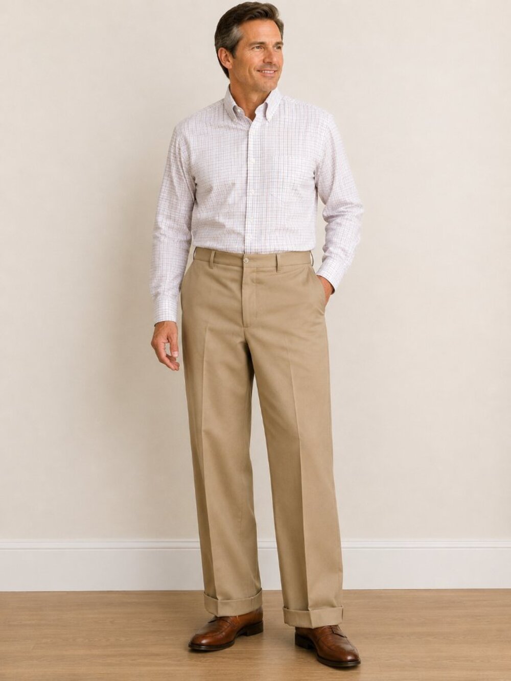 Bocaccio Uomo 100% Dacron Dress Pants Tan Flat Front Cuffed Hem Men’s 36x30